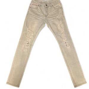 Tan Skinny Distressed Jeans with Ripped Details